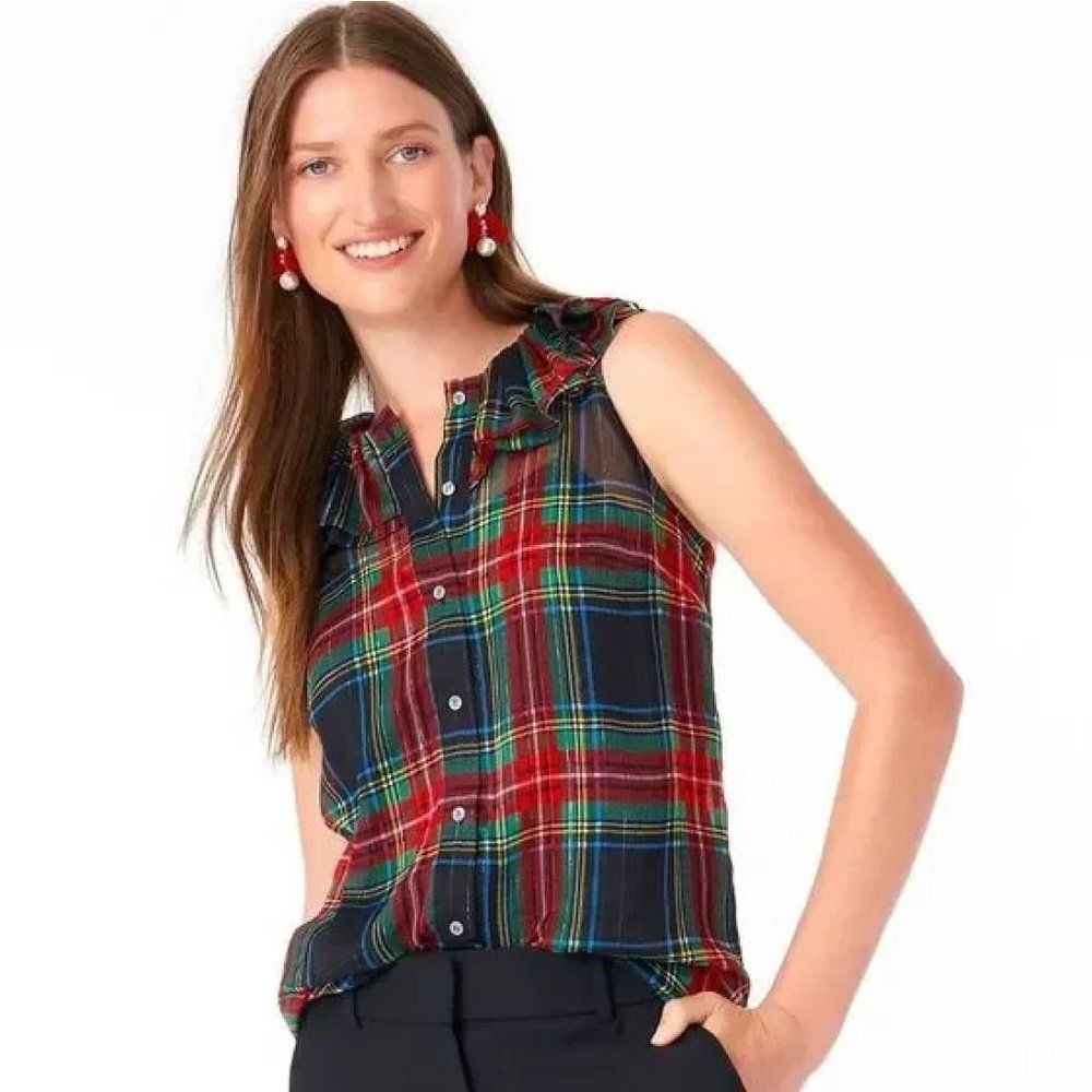 J. Crew Tartan Plaid Sleeveless Dressy Top Size S